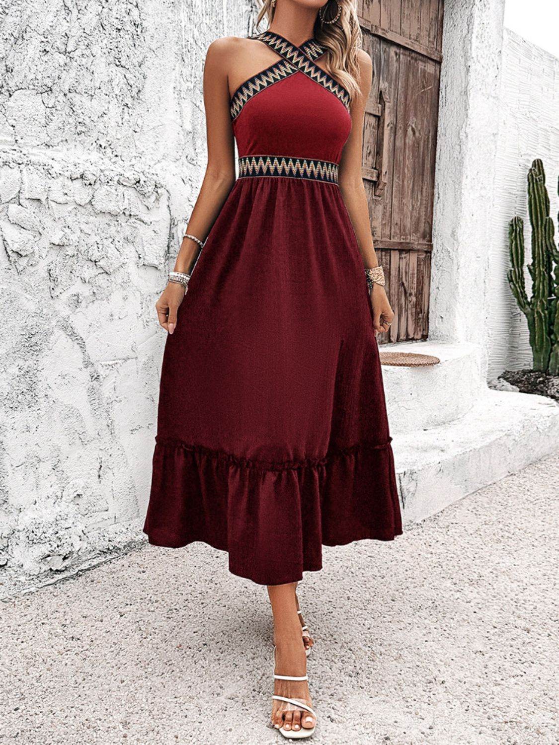 Devine Ruffled Slit Sleeveless Midi Dress - Hovatok