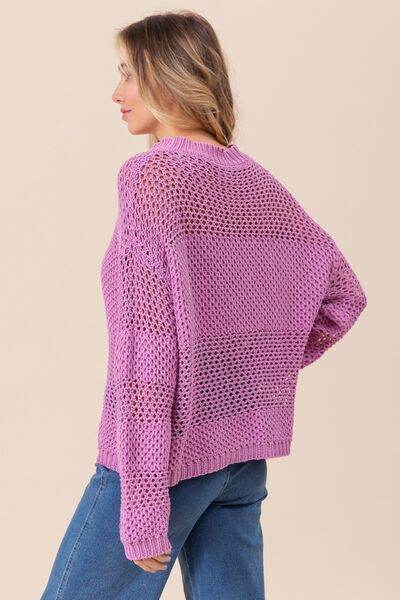BiBi Openwork Long Sleeve Knit Top - Hovatok