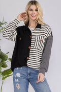 Celeste Full Size Striped Button Up Dropped Shoulder Shacket - Hovatok