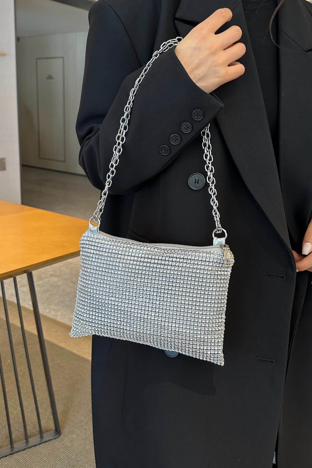 Rhinestone Polyester Chain Crossbody Bag - Hovatok