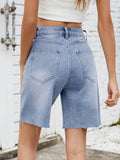 Washed Raw Hem Denim Shorts - Hovatok
