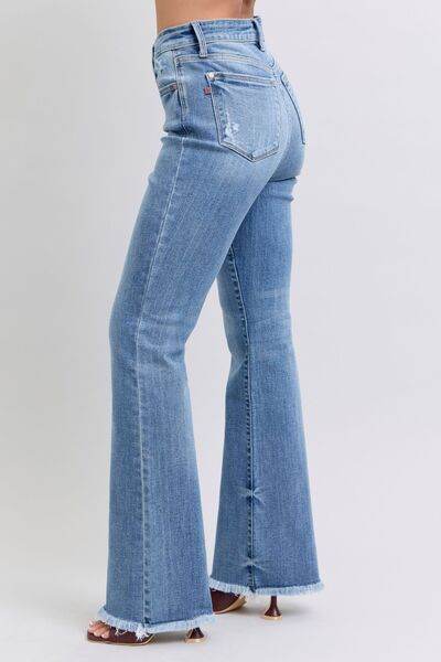 Judy Blue Full Size Raw Hem High Rise Bootcut Jeans - Hovatok