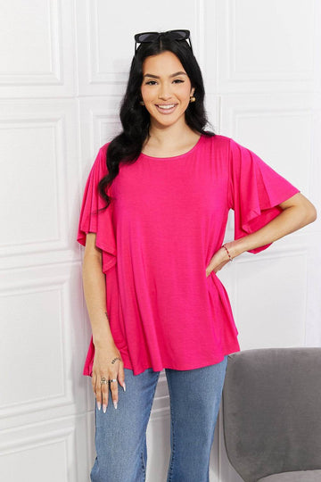 Yelete Full Size More Than Words Flutter Sleeve Top - Hovatok