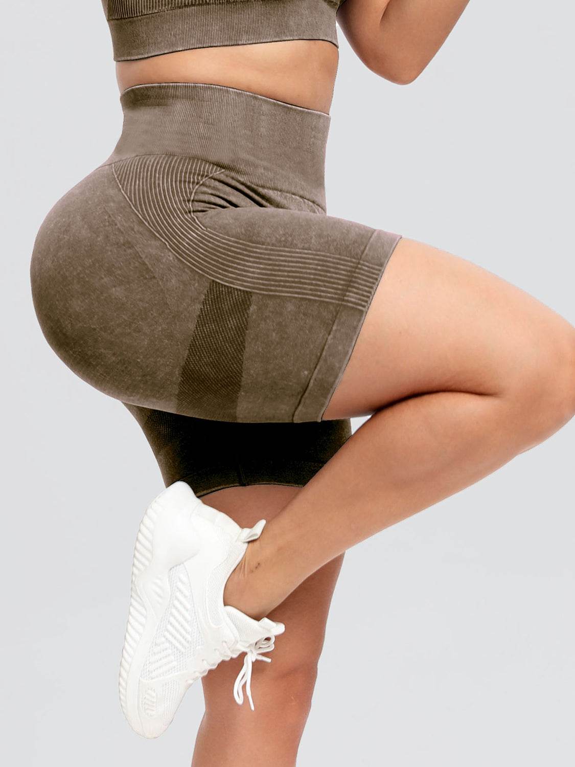 Washed High Waist Active Shorts - Hovatok