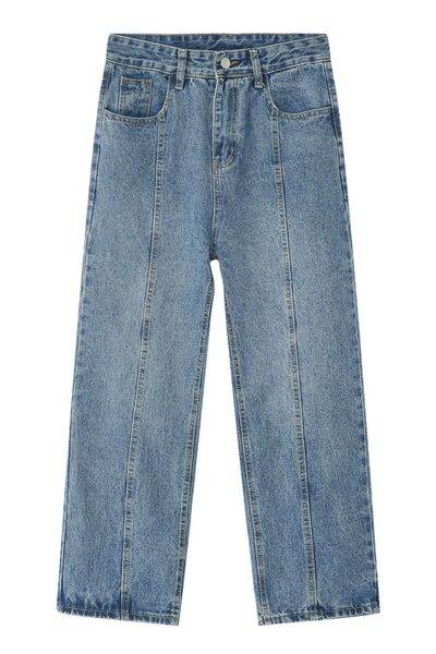Men's Washed Splicing Straight Leg Jeans - Hovatok