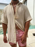 Men's Plus Size Raw Hem Button Down Collared Neck Shirt - Hovatok