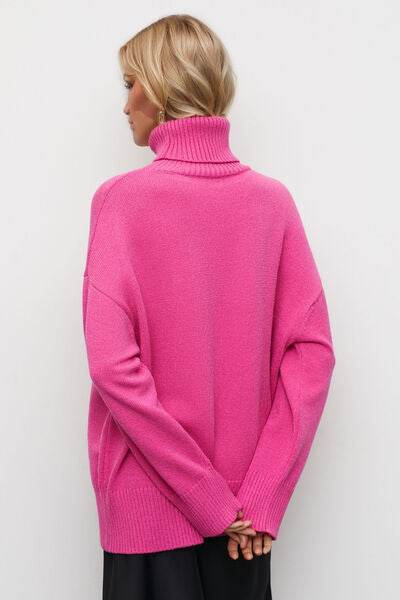 Basic Bae Turtleneck Dropped Shoulder Long Sleeve Sweater - Hovatok