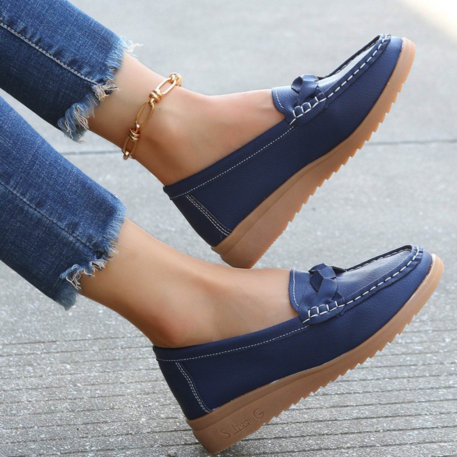 Weave Wedge Heeled Loafers - Hovatok