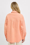 RISEN Full Size Button Down Long Sleeve Denim Shacket with Chest Pockets Plus Size - Hovatok