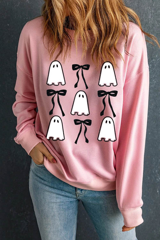 Ghost & Bow Round Neck Long Sleeve Sweatshirt - Hovatok