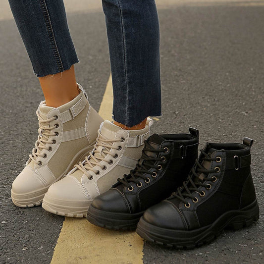 Round-Toe Lace-Up Boots - Hovatok
