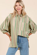 Mittoshop Striped Bubble Sleeve Button Down Shirt - Hovatok