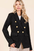 Mittoshop Plaid Texture Double-Breasted Long Sleeve Blazer - Hovatok