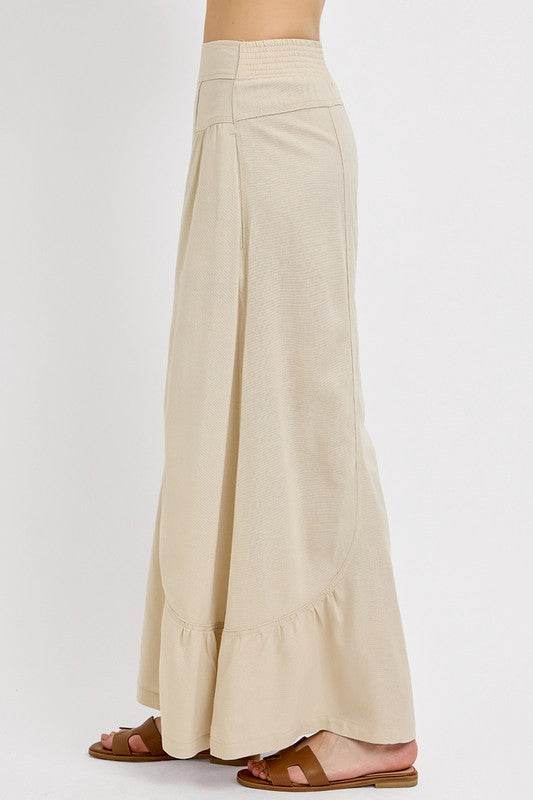 RISEN Shirring Detail Wide Leg Pants - Hovatok