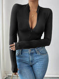 Perfee Half Zip Long Sleeve Bodysuit - Hovatok