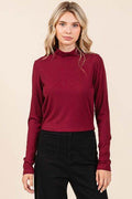 Mittoshop Mock Neck Rib Knit Long Sleeve Crop Top - Hovatok