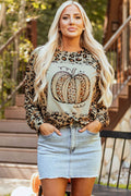 Pumpkin Graphic Leopard Round Neck Long Sleeve Sweatshirt - Hovatok
