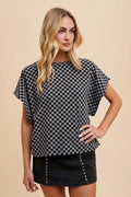 Annie Wear Checkered Round Neck Short Sleeve T-Shirt - Hovatok
