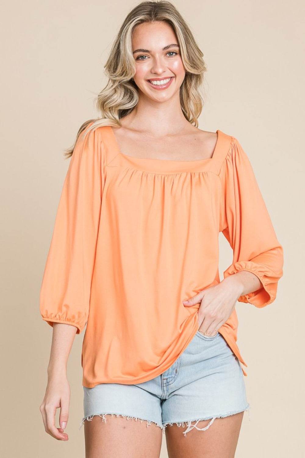 Culture Code Square Neck Puff Sleeve Top - Hovatok
