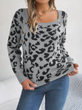 Leopard Buttoned Square Neck Sweater - Hovatok