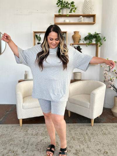 Basic Bae Bamboo Full Size Round Neck Drop Shoulder T-Shirt and Shorts Set - Hovatok