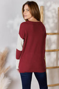 Hailey & Co Full Size Color Block Dropped Shoulder Knit Top - Hovatok