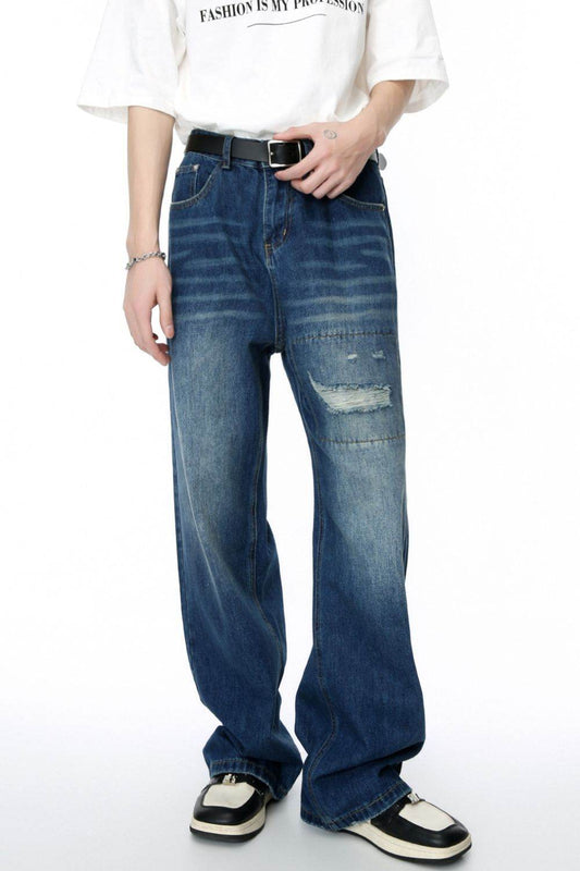 Men's Distressed Applique Straight Jeans - Hovatok