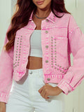 Studded Button Up Denim Jacket - Hovatok
