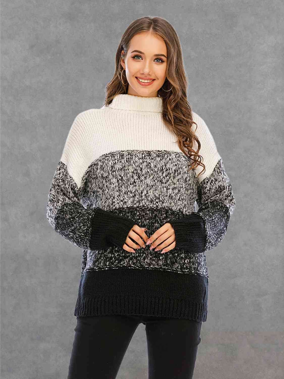 Angel Wings Color Block Turtleneck Sweater - Hovatok