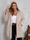 Plus Size Open Front Long Sleeve Hooded Fuzzy Jacket - Hovatok