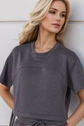 Basic Bae Drawstring Hem Air Scuba Round Neck Short Sleeve T-Shirt - Hovatok