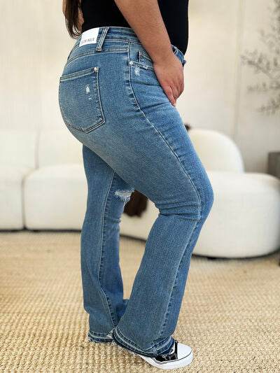 Judy Blue Full Size Mid Rise Destroyed Hem Distressed Jeans - Hovatok