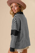 BiBi Striped Contrast Long Sleeve Knit Top - Hovatok