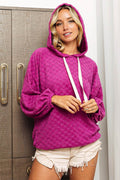 BiBi Brushed Checker Drawstring Long Sleeve Hoodie - Hovatok
