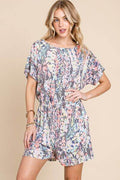 BOMBOM Printed Short Sleeve Drawstring Romper - Hovatok