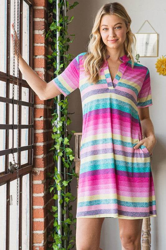 Heimish Full Size Striped Short Sleeve Mini Tee Dress Plus Size - Hovatok