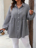 Plus Size Plaid Collared Neck Long Sleeve Shirt - Hovatok