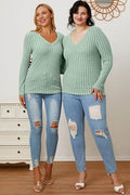 Basic Bae Full Size Ribbed V-Neck Long Sleeve T-Shirt - Hovatok