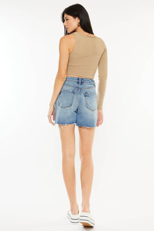 Kancan Full Size Raw Hem High Waist Denim Shorts - Hovatok