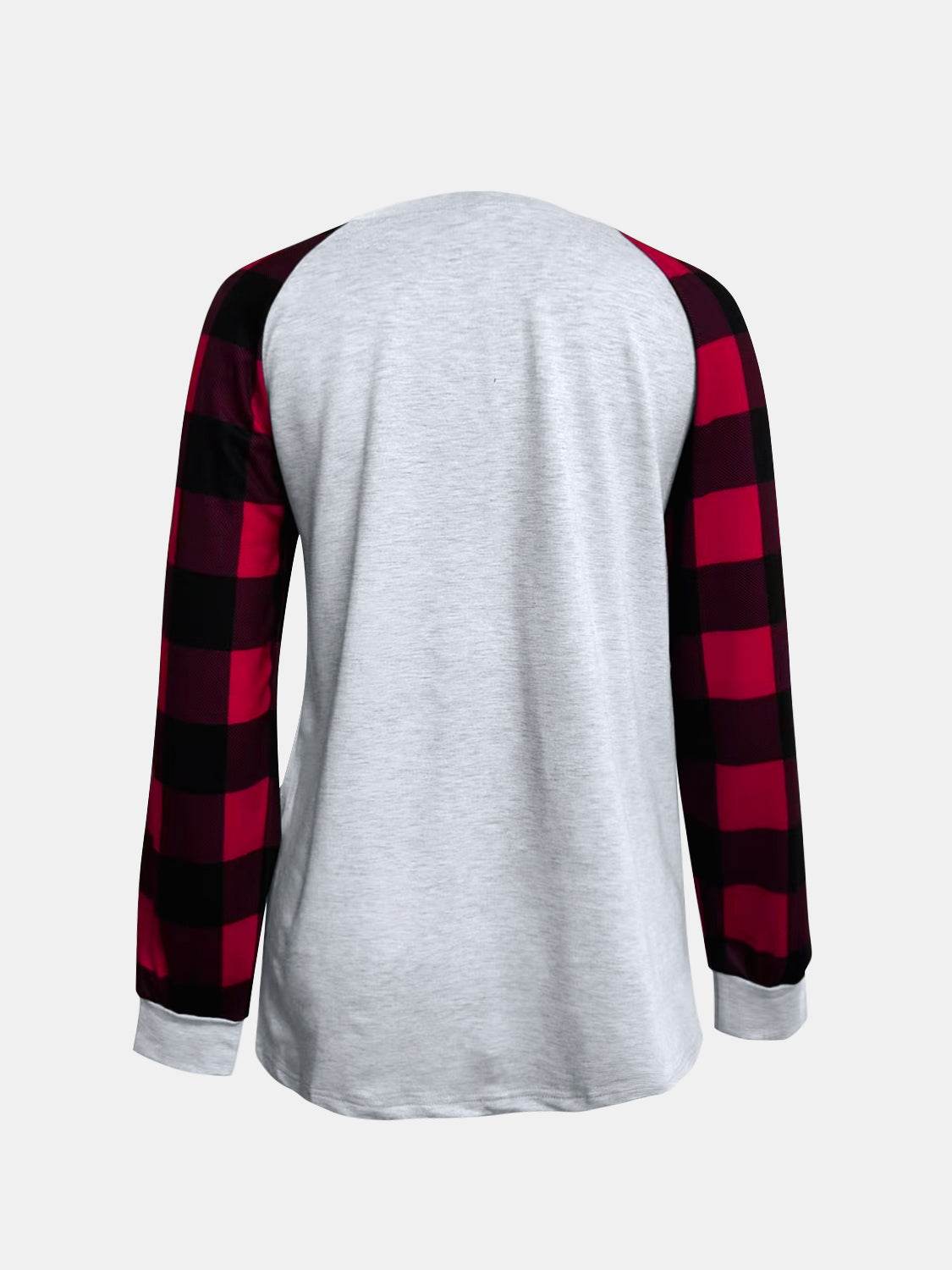 Full Size Graphic Plaid Round Neck Long Sleeve T-Shirt - Hovatok