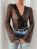 Perfee Leopard V-Neck Lace Bodysuit - Hovatok