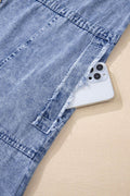 Raw Hem Button Down Long Sleeve Denim Dress - Hovatok