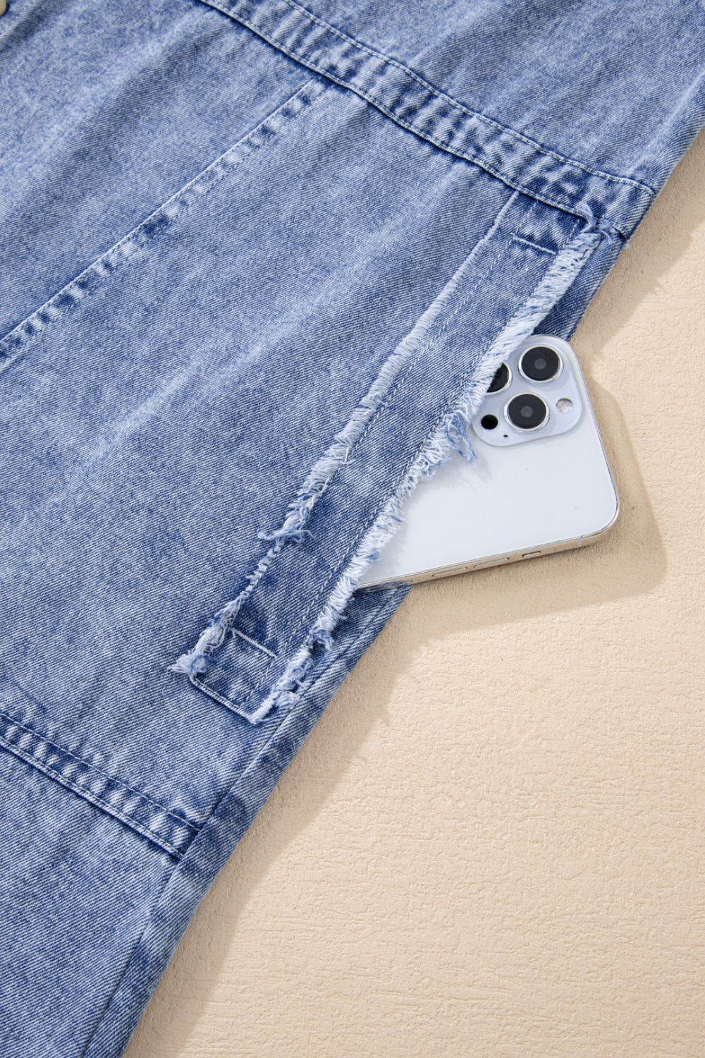 Raw Hem Button Down Long Sleeve Denim Dress - Hovatok