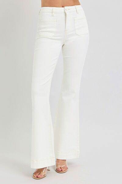RISEN Full Size High Rise Front Patch Pocket Flare Jeans - Hovatok