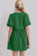 Oh Bow Ruched Puff Sleeve Mini Dress - Hovatok
