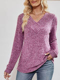 V-Neck Ribbed Long Sleeve Top - Hovatok