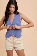 Annie Wear Crochet Trim Button Down Sweater Vest - Hovatok