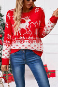 Angel Wings Deer Pattern Round Neck Long Sleeve Sweater - Hovatok