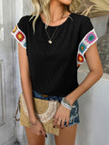 Devine Swiss Dot Round Neck Crochet Short Sleeve Top - Hovatok