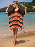 Angel Wings Cutout Striped Cover-Up with Tassel - Hovatok